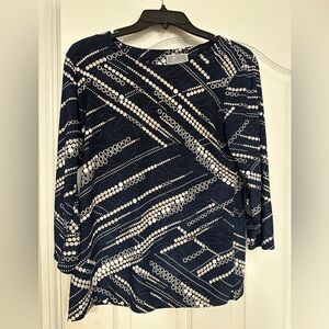 JM Collection Navy and White Geometric Blouse
